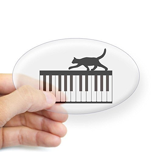 CafePress Cat and Piano V.1 Oval Car Bumper Sticker