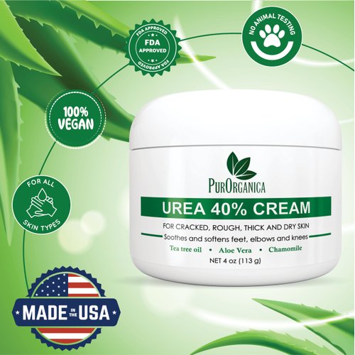 PurOrganica Urea 40% Foot Cream - Made in USA - Corn, Callus and Dead Skin Remover - Moisturizer & Rehydrater - For Thick, Cracked, Rough, Dead & Dry Skin - For Feet, Elbows and Hands - Pack of 2
