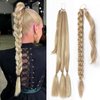 EMMOR Long Braided Ponytail Extension with Hair Straight Wrap Around Ponytail Hair Extensions with Hair Tie Soft healthy Synthetic Hair Piece for Women girls Daily(33 inch Mixed Blonde