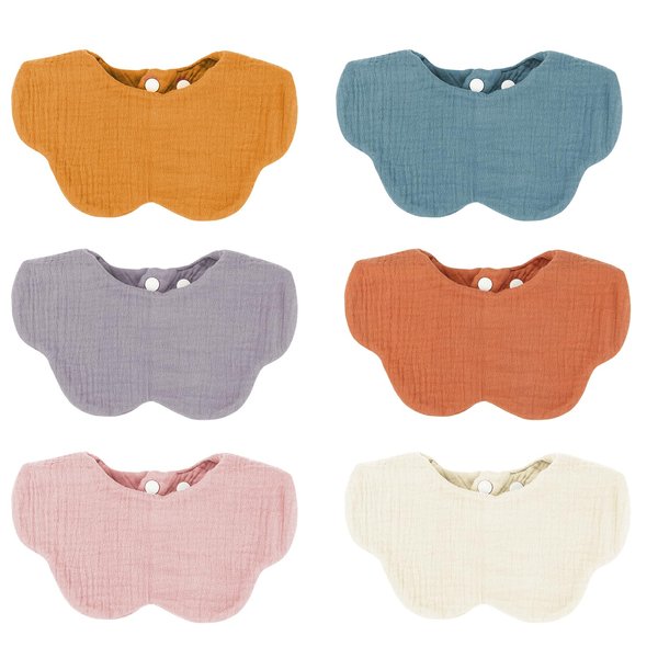 ROMASA Muslin Baby Bibs,Cotton Baby Bandana Drool Bibs for Boys Girls,Absorbent Newborns Infant Burp Cloths for Teething & Drooling (Petal-shaped pure 6-PACK)