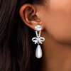 Sttiafay Vintage Teardrop Pearl Dangle Earrings Long Cz Pearl Drop Earrings Silver Crystal Bow Stud Earrings Rhinestone Pearl Bridal Earrings Jewelry for Women
