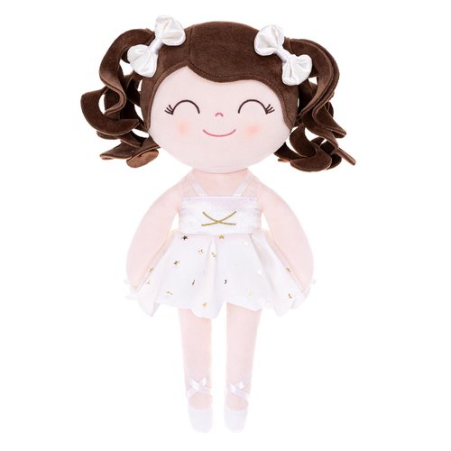 Gloveleya Baby Dolls Soft Snuggly Curly Hair Ballerina Doll First Baby Girl Gifts Plush Ballet Doll with Lace Mesh Dress White 14inches Ballerina Series