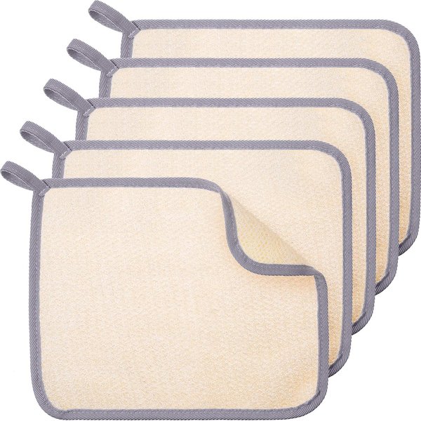 5 Pieces Exfoliating Face and Body Wash Cloths Towel Weave Bath Cloth Exfoliating Scrub Cloth Massage Bath Cloth for Women and Men (Gray Edge,10.63 x 9.05 Inch)