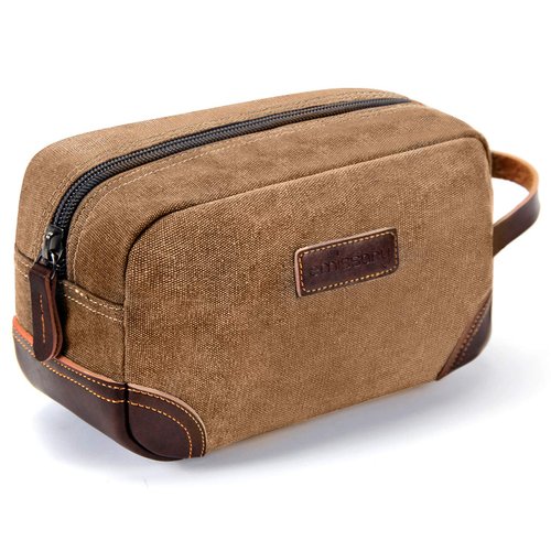 emissary Men's Toiletry Bag, Leather and Canvas Travel Toiletry Bag, Dopp Kit for Men, Travel Bathroom Bag Men's Shaving Kit, Travel Kit Small Bags for Men, Shaving Bag for Travel Accessories (Brown)