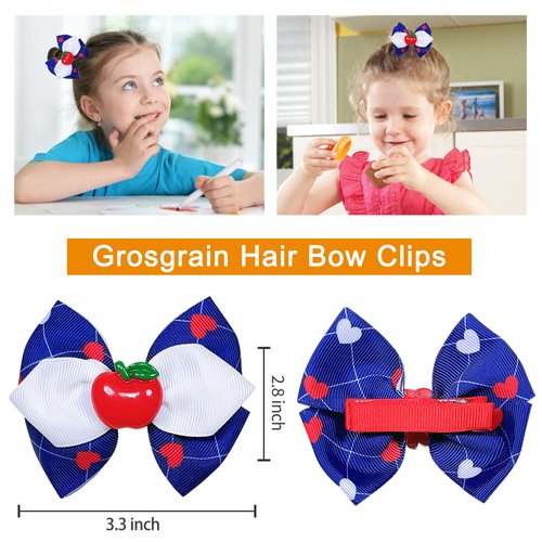 Back to School Hair Bows, Beleki 2PCS School Apple Hair Clip Grosgrain Hair Bows Fully Lined Alligator Clips First Day of School Hair Accessories for Classroom Girls Students