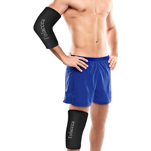 Tolaccea Hot & Cold Therapy Flexible Ice Packs Cold Therapy Compression Sleeve Reusable Gel Pack for Injury Cold Wrap for Knee Calf Elbow (Medium (Pack of 1), Black)
