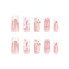 COCDLAN Press on Nails Medium Long Rhinestone Pink Fake Nails Square Bling Glossy 3D Flower False Nails Reusable Nail Kit for Women 24Pcs