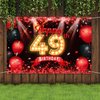 Happy 49th Birthday Banner Backdrop Red and Black 49 Years Old Background Bday Decorations for Women Men Photography Party Supplies Glitter