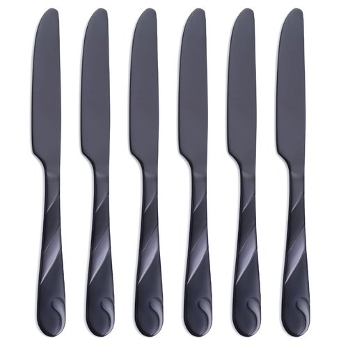 Seeshine Black Dinner Knife Set, 9.2-inch Stainless Steel Shiny Black Dinner Table Knife Silverware, Set of 6