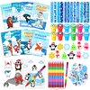 Dispowreath 110 Pcs Winter Party Favors for Kids Polar Animals Coloring Books Crayons Slap Bracelets Mochi Stress Toys Stampers Stickers for Holiday Goodie Bags Stuffers Classroom Rewards Supplies