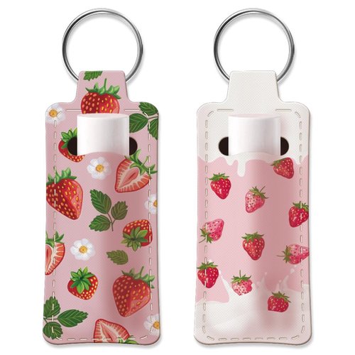 OLYCRAFT 2pcs Lipstick Holder Keychain Strawberry Lip Balm Holder Pink Rubber Lipstick Keychains Portable Lipstick Holder Bags Leaf Flower Lipstick Sleeve Travel Key Ring Holder for Lipstick Chapstick
