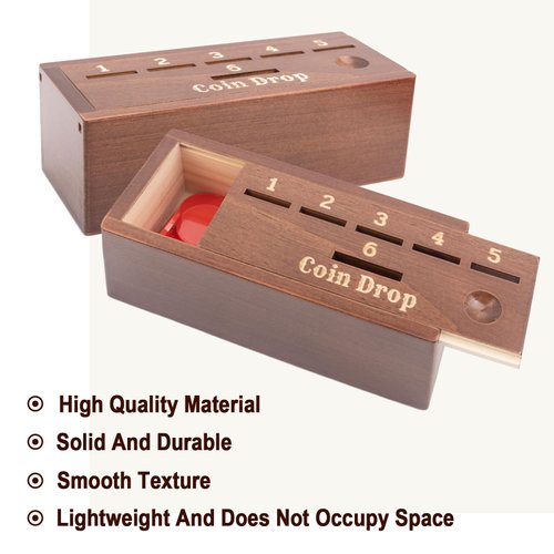 WodGod Coin Drop Game for 2-6 Players,Penny Game Contains 50 Coins,Wooden Game Box and 1 Dice,Coin Game,a Fun Board Game to Interact with Family and Friends