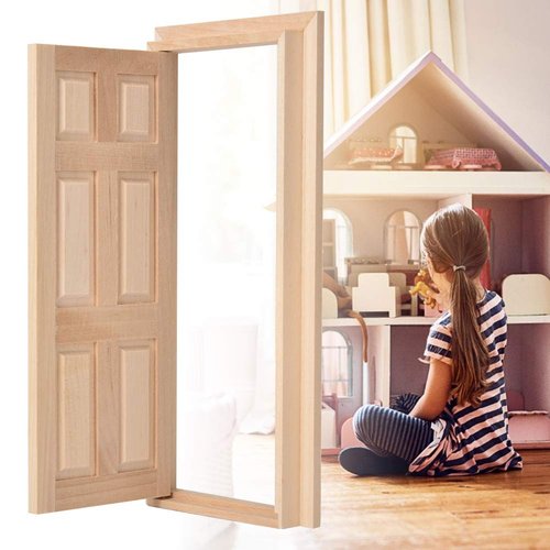 SPYMINNPOO Mini Dollhouse Door, 1:12 Dollhouse Miniature Furniture Doll House Mini Wooden Door for Dolls Furniture Accessories Bicyclelight Doll Accessories