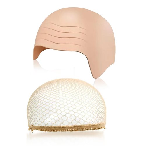 GJD Bald Cap Makeup Latex Wig, Halloween Costume for Adults, Mesh Headband with Velcro Closure Tan/White