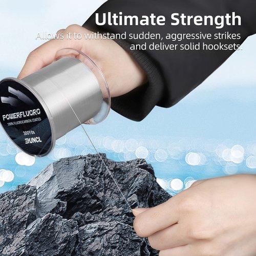 RUNCL PowerFluoro Fishing Line, 100% Fluorocarbon Coated Fishing Line, Hybrid Line - Virtually Invisible, Faster Sinking, Low Stretch, Extra Sensitivity, Abrasion Resistance (300Yds, 8LB(3.6kgs))