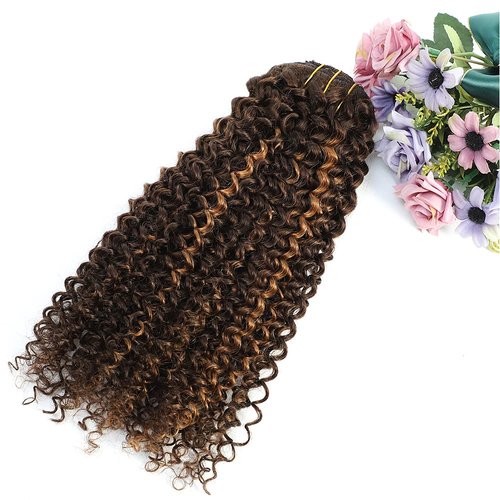 4/30 Brown Kinkys Curly Real Hair Extensions Clip in Human Hair for Black Women, Urbeauty 12 Inch...