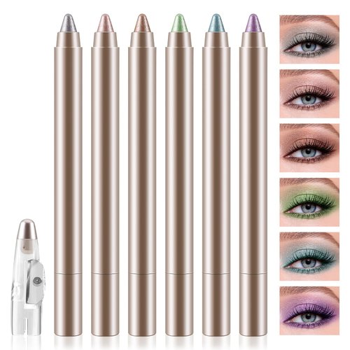AFGHOUZ 6Pcs Cream Eyeshadow Stick, Waterproof Glitter Eye Shadow Pen, Highly Pigmented, Long Lasting And Blendable