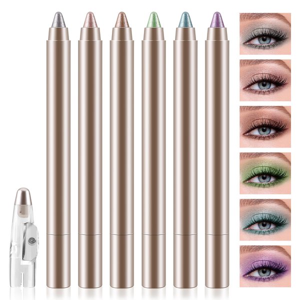 AFGHOUZ 6Pcs Cream Eyeshadow Stick, Waterproof Glitter Eye Shadow Pen, Highly Pigmented, Long Lasting And Blendable