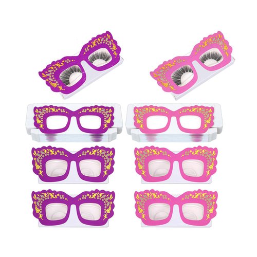 Qixivcom 20 Pcs Eyelash Paper Box Holder Cute Glasses False Eyelashes Packaging Case Empty Eyelashes Storage Box with Plastic Trays 25mm Mink Lashes Box Cosmetic Container for Beauty Salon,Pink+Purple