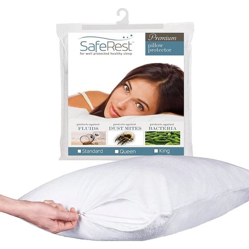 Pillow Protector - Pack of 2 - King Size Waterproof Pillow Cover - Zippered Pillow Encasement for College Dorm Room, New Home, First Apartment - Cotton Terry, Waterproof, Breathable