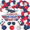 68Pcs Fighter Jet Birthday Decorations for Boys Red Blue Balloons Garland Arch Kit with Aircraft Birthday Party Backdrop Fighter Jet Airplane Theme Party Supplies