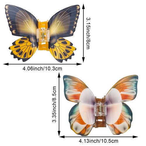 2 PACK Butterfly Hair Clips, Medium Butterfly Clips for Thick Thin Hair, Beautiful Girls Butterfly Hair Claw Clips Non Slip Hair Accessories for Women Girls (Yellow)