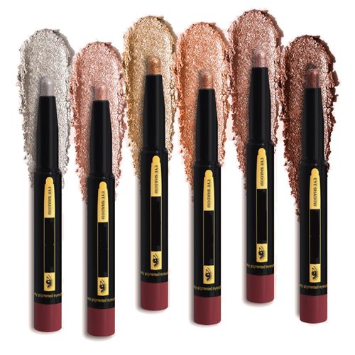 TEEROVA Eyeshadow Stick, 6 Pcs Muti-Color Eyeshadow Pen Set, Creamy Waterproof Long Lasting Eye Makeup Kit, Shimmer Glitter Metal Color Contour Stick