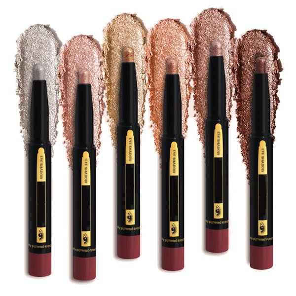 TEEROVA Eyeshadow Stick, 6 Pcs Muti-Color Eyeshadow Pen Set, Creamy Waterproof Long Lasting Eye Makeup Kit, Shimmer Glitter Metal Color Contour Stick