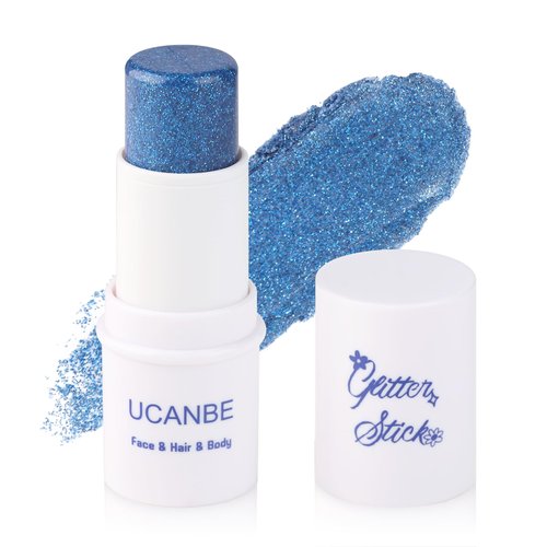 UCANBE Blue Body Glitter Stick, Face Glitter for Singer Concerts Music Festival, Chunky Glitter Makeup Rave Accessories for Body Face Hair Eyes Lip, Sparkling Mermaid Sequins for Women