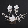 Teyglen Flower Bride Wedding Hair Comb Bridal Crystal Pearl Hair Piece Gold Leaf Flower Headpiece for Bride Hair Jewelry for Women (Gold)