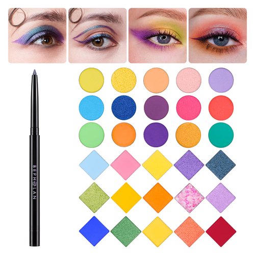 BEPHOLAN Eyeliner Pencil and Eyeshadow Palette,Purple Eyeliner,Blue Purple Shifting Colors Glitter Waterproof Eyeliner,24h Long-Lasting Metallic Colored Eyeliner Pen,Purple-Blue Shifting