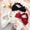 CustomyLife 3pcs Silk Bow Scrunchies Black Red White Bowknot Hair Ties Ropes Elastic Bands Ponytail Holder Wedding Bachelorette Party Halloween Christmas Accessories for Thick Long Hair Women Teen