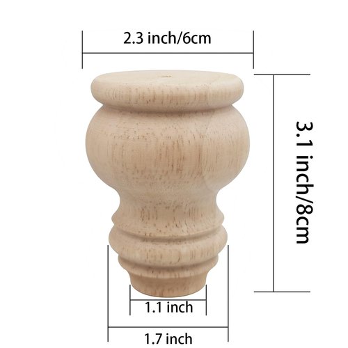Btibpse 3" Tall Solid Wood Furniture Legs Unfinished Bun Feet for Cabinet Sofa Ottoman TV Stand Loveseat Dresser Set of 4