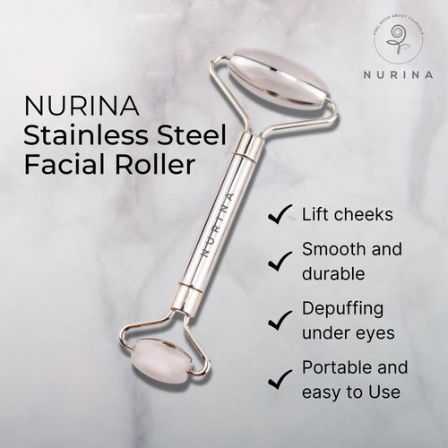 NURINA Pure Stainless Steel Ice Roller Face Roller & Gua Sha Set Double-Sided Facial Tools Face Massager Skin Care Set Gua Sha for Face Neck Body Anti-Wrinkle Facial Massage Kit