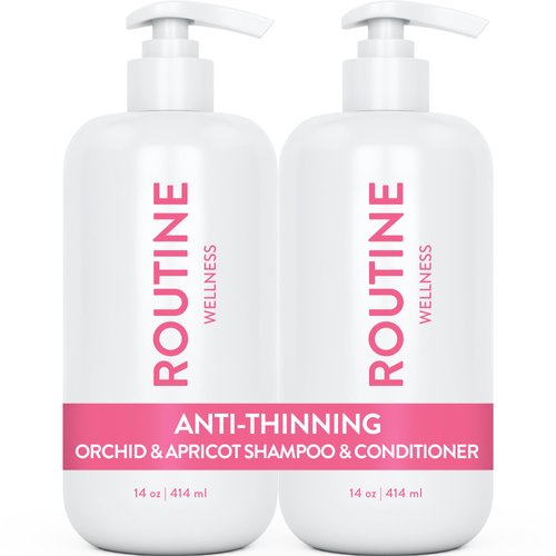 Routine Wellness Shampoo and Conditioner Set for Stronger Hair - Biotin | Color Safe | Sulfate-Free | Vegan | Clinically Tested | Nourishing Oils and Vitamins - Orchid & Apricot 14oz (Pack of 2)