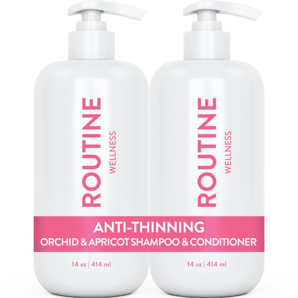 Routine Wellness Shampoo and Conditioner Set for Stronger Hair - Biotin | Color Safe | Sulfate-Free | Vegan | Clinically Tested | Nourishing Oils and Vitamins - Orchid & Apricot 14oz (Pack of 2)