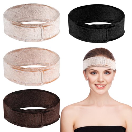 JJUNW 4Pcs Wig Grip for Female, Wig Grip Headband, No Slip Velvet Headband Hair Band, Adjustable Wig Grip for Keeping Wigs in Place, Extra Hold Wig (Black, Dark Brown, Skin Color, Beige)