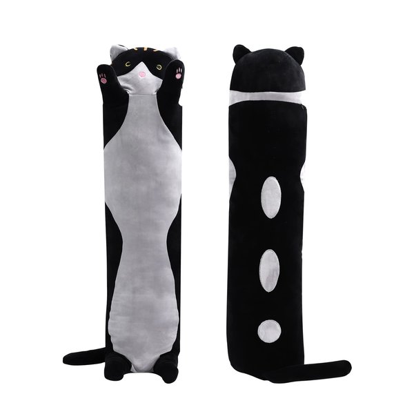 shangman Lovely Plush Cat Doll Cute Cartoon Soft Stuffed Kitten Pillow Long Throw Sleeping Pillow Doll Toy Valentines Day Gift for Kids Girlfriend (Black, 90cm/35.4in)