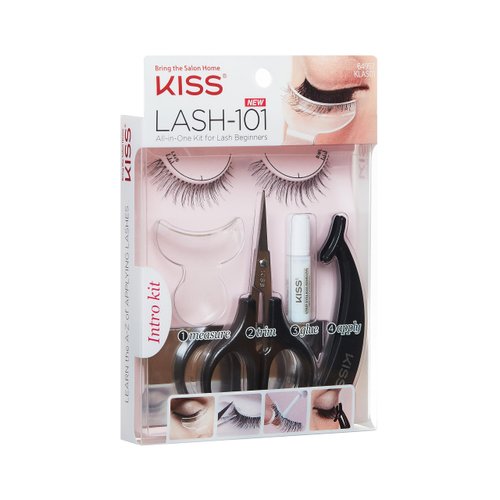 KISS LASH-101 All-In-One False Eyelashes Kit for Beginners with Measuring Tool, Scissors, Lash Glue, EZ-angle Applicator & 1 Pair Fake Eyelashes