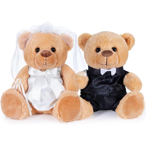 BRUBAKER Teddy Bear Wedding Couple - 10 Inch Bride and Groom Gift Set - Cuddly Toys for Wedding and Engagement - Soft Toys