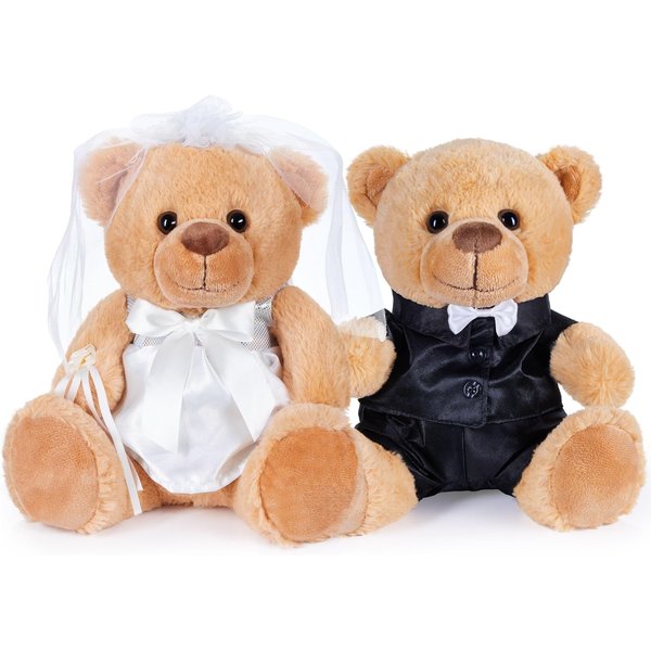 BRUBAKER Teddy Bear Wedding Couple - 10 Inch Bride and Groom Gift Set - Cuddly Toys for Wedding and Engagement - Soft Toys