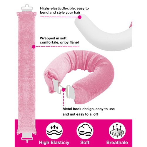 Heatless Hair Curler Overnight Blowout Rods, 3 Rods Heatless Hair Curler to Sleep in Satin Overnight Curls for Short Hair,Long Hair (Pink, One Size)