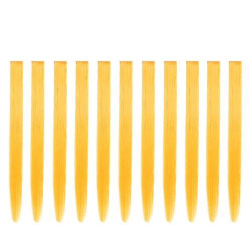 Beaute Galleria Bundle 11 Pieces Single Color 21 Inches Straight Party Highlights Clip In Synthetic Hair Extensions Cosplay Comic Con Halloween Costume (Yellow)
