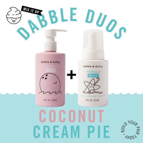 Dabble & Dollop Coconut + Vanilla Body Wash & Shampoo - 3 in 1 Natural Bubble Bath for Kids, USA-Made, Paraben & Sulfate Free, Vegan, Gluten-Free, Tear-Free (Pack of 2)