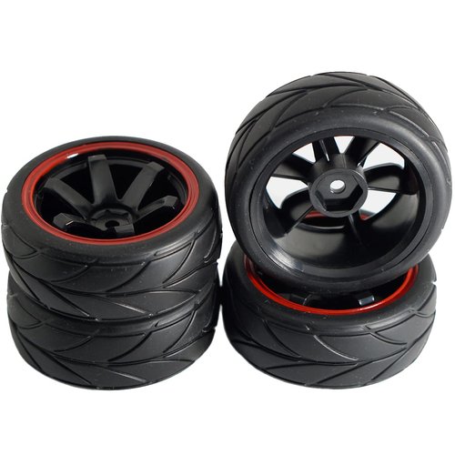 ShareGoo 12mm Hex Wheel Rims & Rubber Tires Compatible with Redcat HPI Tamiya HSP RC 1/10 on-Road Racing Touring Car (Pack of 4)