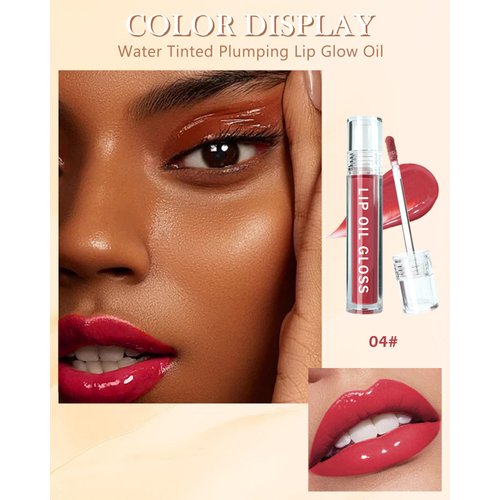 Hydrating Lip Tint Stain-1Pcs Tinted Plumping Lip Glow Oil, Moisturizing Water Lip Stain Makeup, Pigmented Non-Sticky Vegan Lip Gloss, Multi-Use Lip & Cheek Tint, Nude Glossy Finish, Cruelty Free-04#