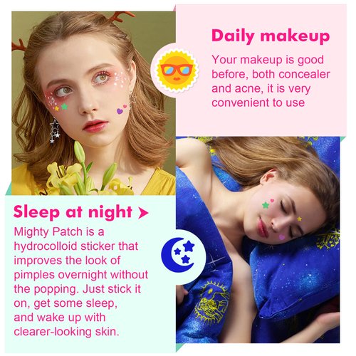 156 Patches Acne Patch Colorful Hydrocolloid Pimple Patch with Natural Tea Tree Oil, Cute Star and Love Heart Shaped Acne Absorbing Cover Patch Kit for Face Zits, Pimples, Blemishes, Spots Acne Dots