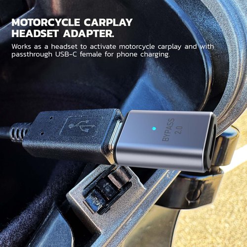MaedHawk Bypass 2.0 Motorcycle CarPlay Bluetooth Headset Adapter with Passthrough USB-C Charging Port (Grey)