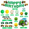 76PCS Green Tractor Themed Party Supplies with Tractor Banner Balloons Garland, Hanging Swirl and Cupcake Toppers for Farm Tractor Decorations As Themed Party Favors