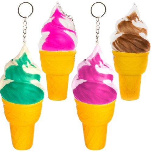 ArtCreativity Squeezy Ice Cream Toys for Kids, Set of 4, Super Soft Slow Rising Squeeze Toys with Keychain, Stress Relief Sensory Toys, Best Party Favors, Goody Bag Fillers for Girls and Boys